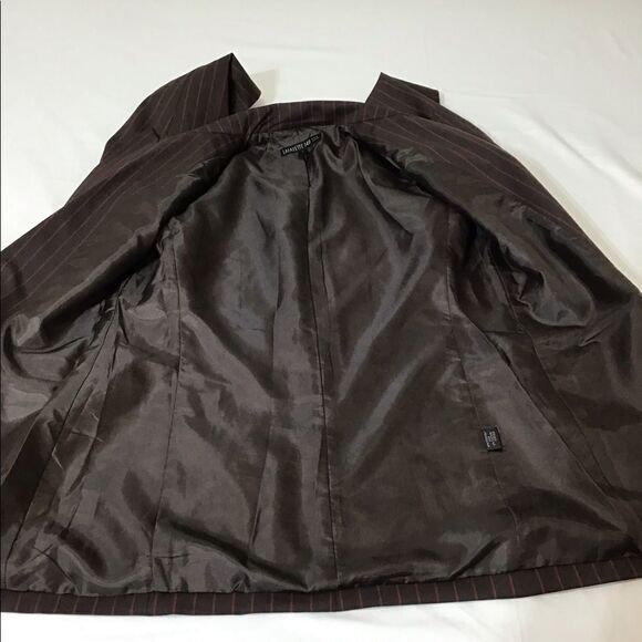 Lafayette 148 New York Brown Pinstripe 2-Piece Pantsuit Cuffed Hem - Picture 10 of 16